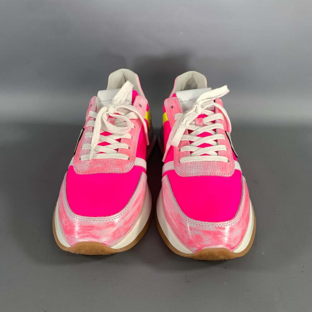 PHILIPPE MODEL Size 8 Pink White Mixed Materials Leather Lace Up Sneakers - Picture 4 of 9